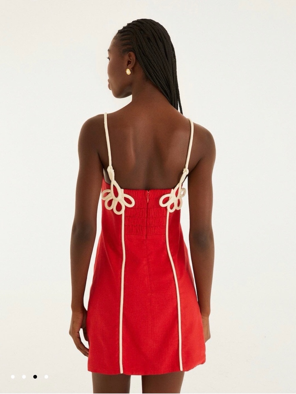 NWT FARM Rio Red Mini Dress with Cream Trim - Picture 2 of 4